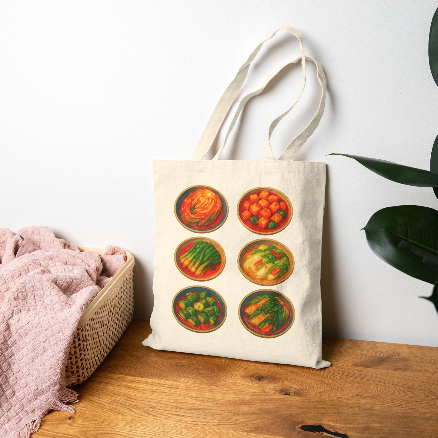 Korean Kimchi Cotton Canvas Tote Bag, Grocery Bag, Eco-Friendly Bag, Gift for Chefs, Market Day Tote, Kitchen Decor