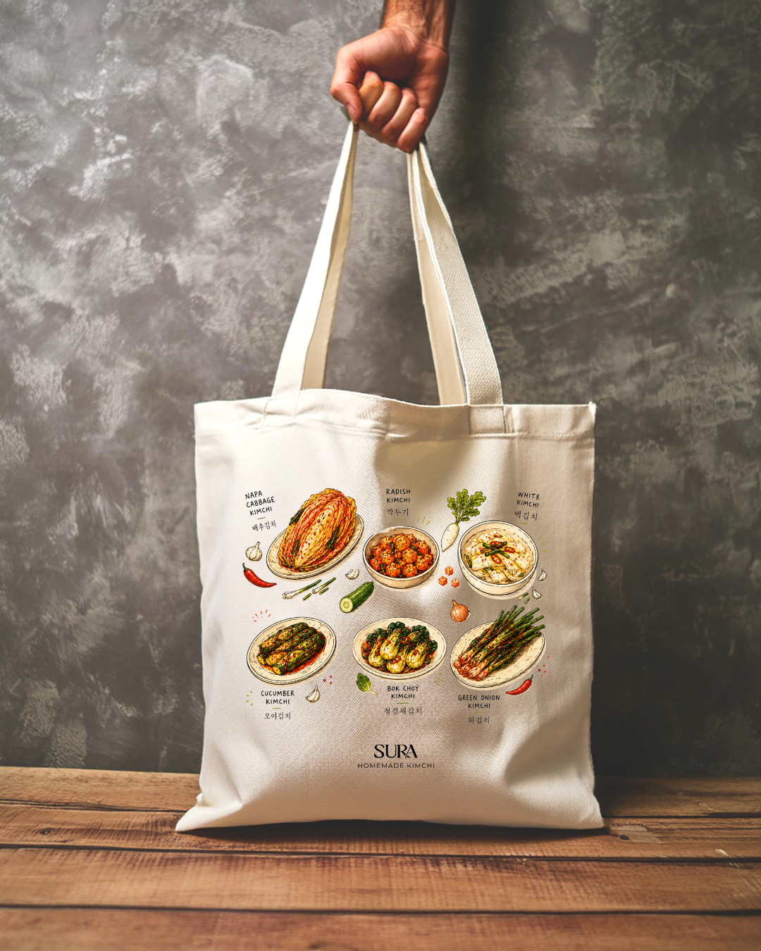 Korean Kimchi Cotton Canvas Tote Bag, Grocery Bag, Eco-Friendly